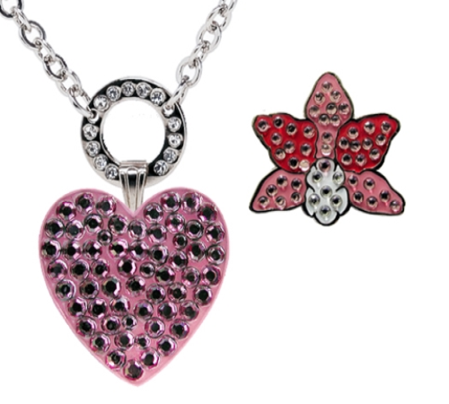 Navika: Allure Magnetic Swarovski Crystals Ball Marker & Hat Clip - Pink Heart & Orchid