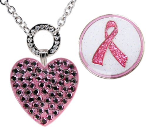 Navika: Allure Magnetic Swarovski Crystals Ball Marker & Hat Clip - Pink Heart & Glitzy Pink Ribbon