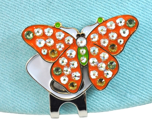 Navika: Swarovski Crystals Ball Marker & Hat Clip - Orange Butterfly