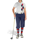 Golf Knickers: Ladies Argyle Paradise Golf Shirt - Navy/Taupe/Red Clothing