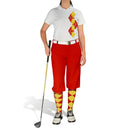 Golf Knickers: Ladies Argyle Paradise Golf Shirt - Red/Yellow Clothing