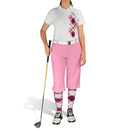 Golf Knickers: Ladies Argyle Paradise Golf Shirt - Pink/Maroon/White Clothing