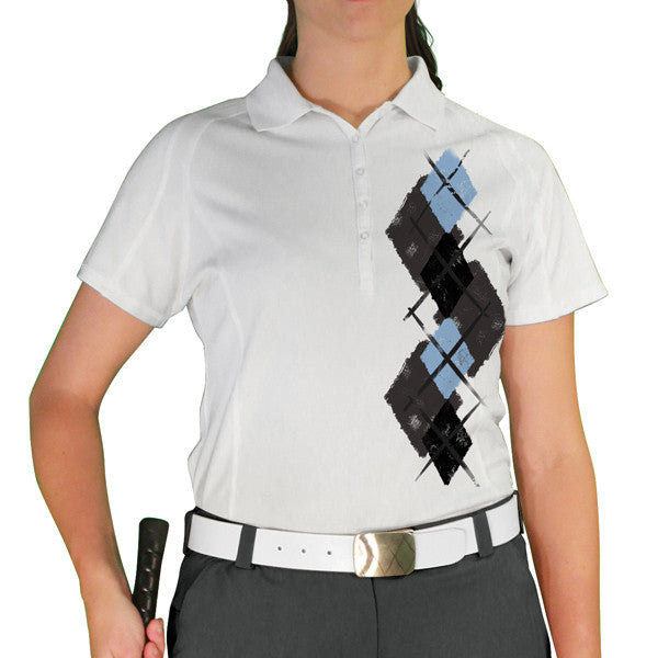 Golf Knickers: Ladies Argyle Paradise Golf Shirt - Charcoal/Black/Light Blue