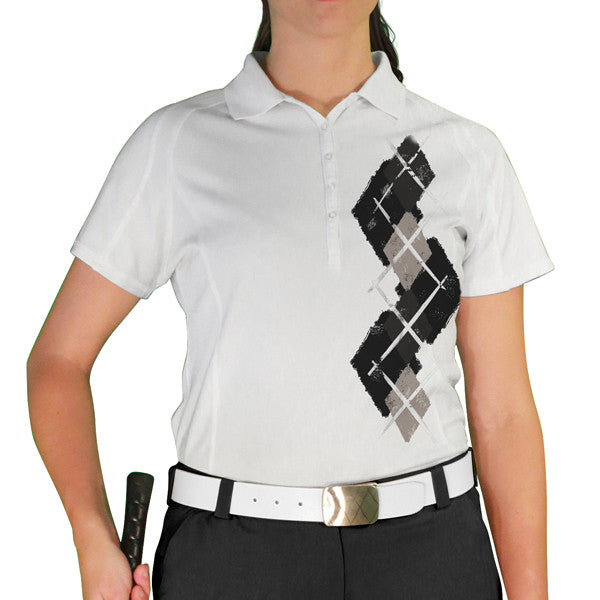 Golf Knickers: Ladies Argyle Paradise Golf Shirt - Black/Taupe/Charcoal