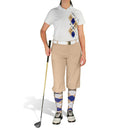 Golf Knickers: Ladies Argyle Paradise Golf Shirt - Khaki/Royal/White Clothing