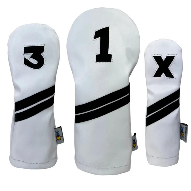 Sunfish: DuraLeather Headcovers Set - White with Black Stripes
