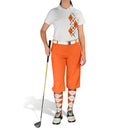 Golf Knickers: Ladies Argyle Paradise Golf Shirt - Orange/White Clothing