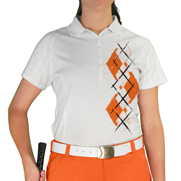 Golf Knickers: Ladies Argyle Paradise Golf Shirt - Orange/White
