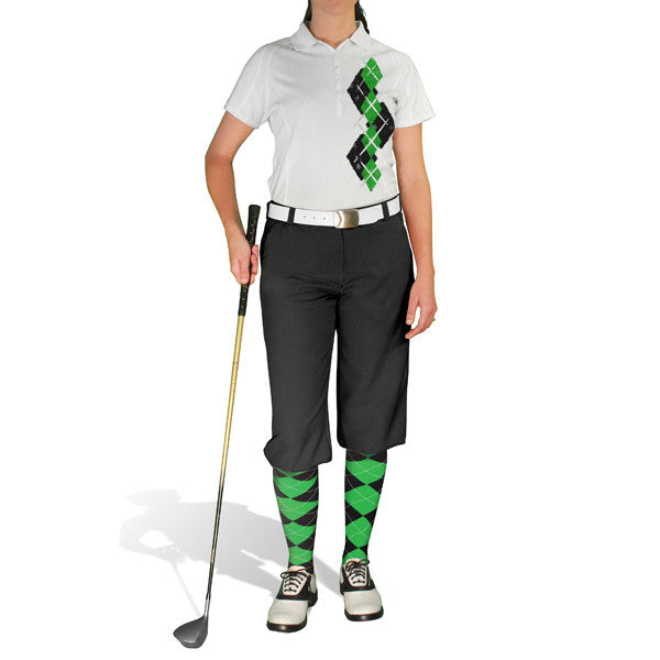 Golf Knickers: Ladies Argyle Paradise Golf Shirt - Black/Lime