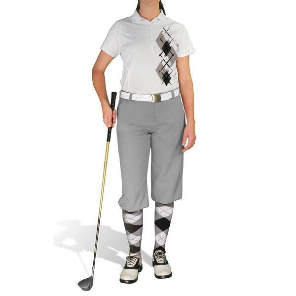 Golf Knickers: Ladies Argyle Paradise Golf Shirt - Taupe/Black/White