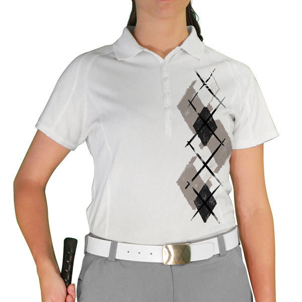Golf Knickers: Ladies Argyle Paradise Golf Shirt - Taupe/Black/White