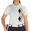 Golf Knickers: Ladies Argyle Paradise Golf Shirt - White/Pink/Black Clothing