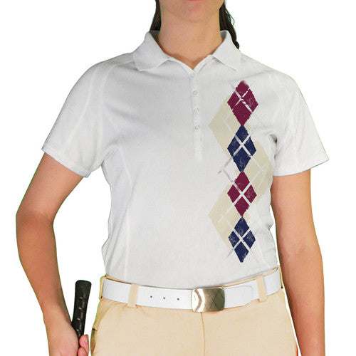 Golf Knickers: Ladies Argyle Paradise Golf Shirt - Natural/Navy/Maroon