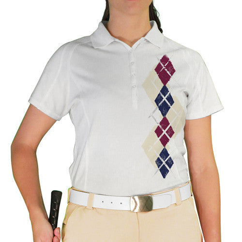 Golf Knickers: Ladies Argyle Paradise Golf Shirt - Natural/Navy/Maroon Clothing