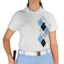 Golf Knickers: Ladies Argyle Paradise Golf Shirt - Light Blue/Black/White Clothing