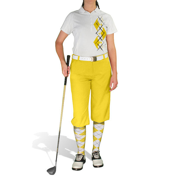 Golf Knickers: Ladies Argyle Paradise Golf Shirt - Yellow/White