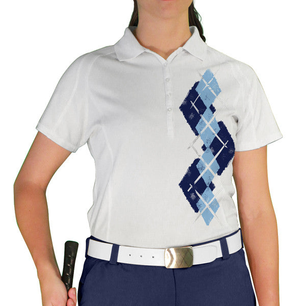 Golf Knickers: Ladies Argyle Paradise Golf Shirt - Navy/Light Blue