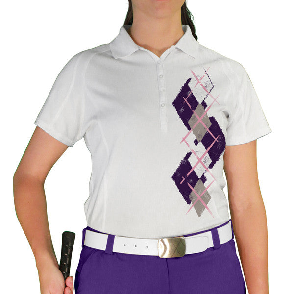 Golf Knickers: Ladies Argyle Paradise Golf Shirt - Purple/Taupe/White