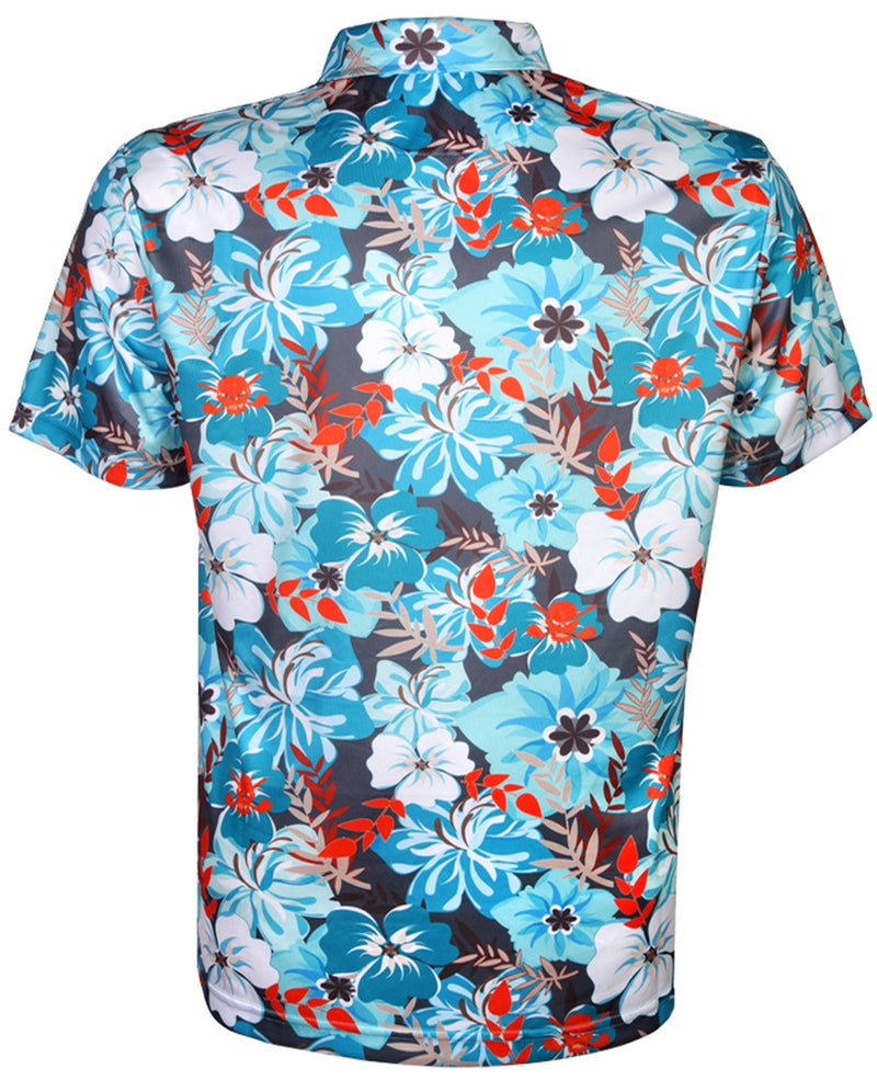 Tattoo Golf: Men's Hawaiian Golf Shirt - Aloha II (Teal/Orange)