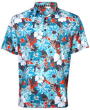 Tattoo Golf: Men's Hawaiian Golf Shirt - Aloha II (Teal/Orange) Clothing