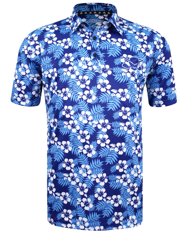 Tattoo Golf: Men's ProCool Golf Shirt - Aloha Hawaiian (Blue)