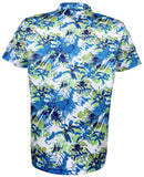 Tattoo Golf: Men's Aloha Cool-Stretch Hawaiian Golf Shirt (Blue/Green) Clothing