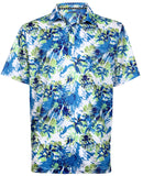 Tattoo Golf: Men's Aloha Cool-Stretch Hawaiian Golf Shirt (Blue/Green) Clothing
