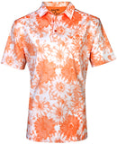 Tattoo Golf: Men's Aloha Cool-Stretch Golf Shirt - Orange/White Clothing