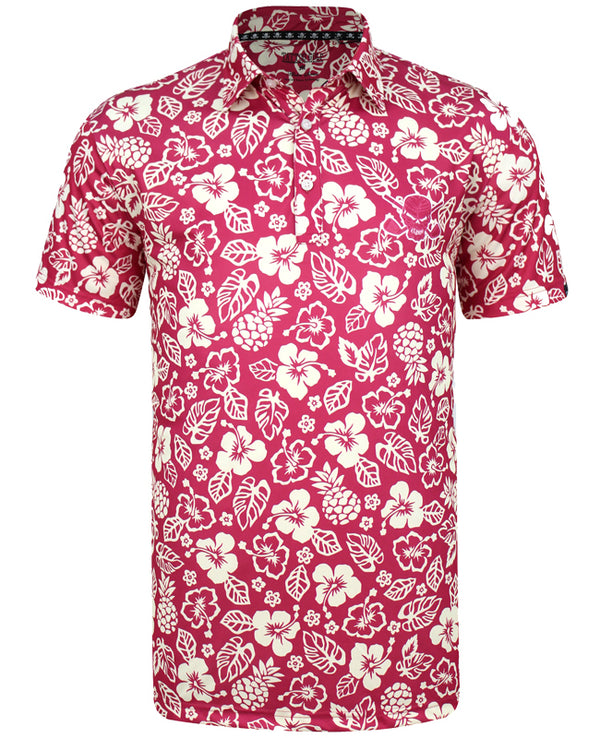 Tattoo Golf: Men's ProCool Golf Shirt - Aloha Hawaiian (Red)