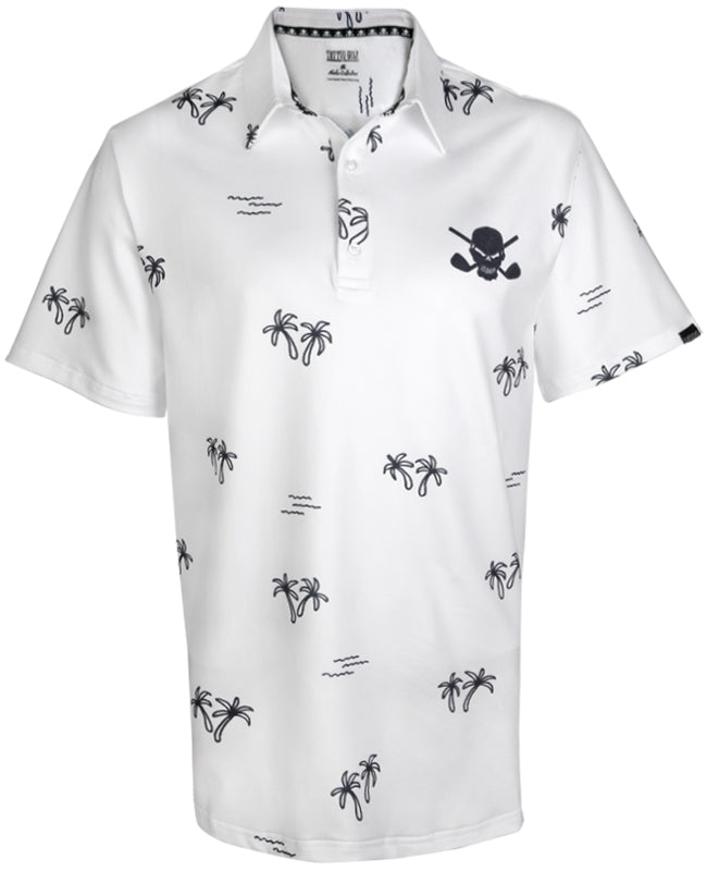 Tattoo Golf: Men's ProCool Golf Shirt - Aloha Hawaiian (White/Blue)