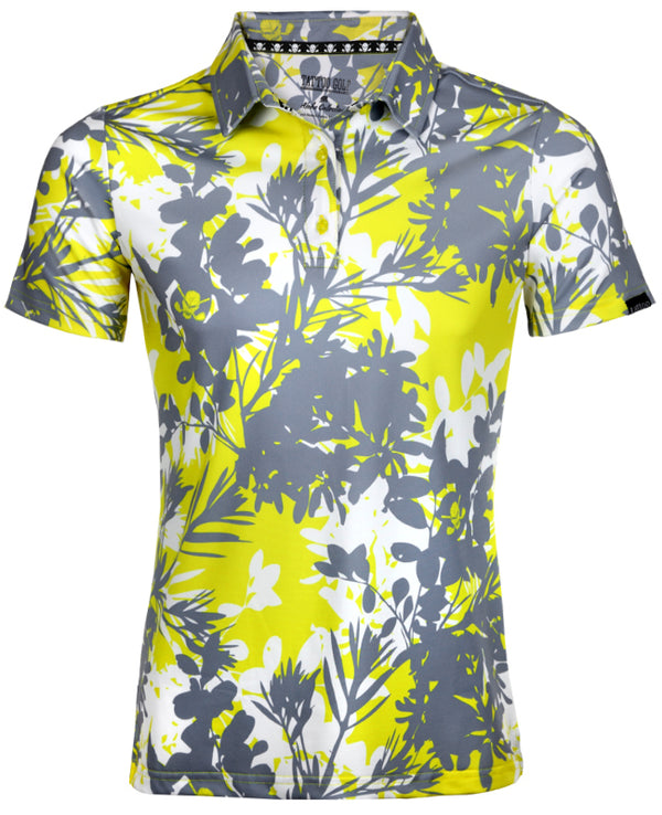 Tattoo Golf: Women's Aloha Cool-Stretch Golf Shirt - Yellow/Grey