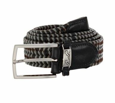 Arnold Palmer: Men's Bonded Leather Stretch Braid - Black/Grey (Size 44/46)