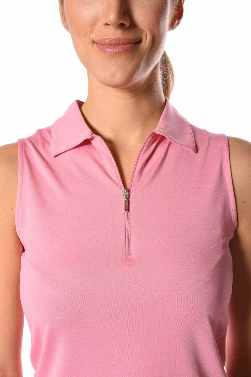 Golftini: Women's Sleeveless Zip Stretch Polo - Bubble Gum