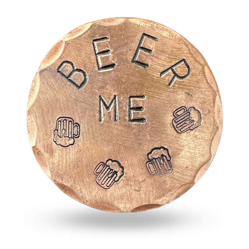 Sunfish: Hand Stamped Copper Ball Marker - Beer Me