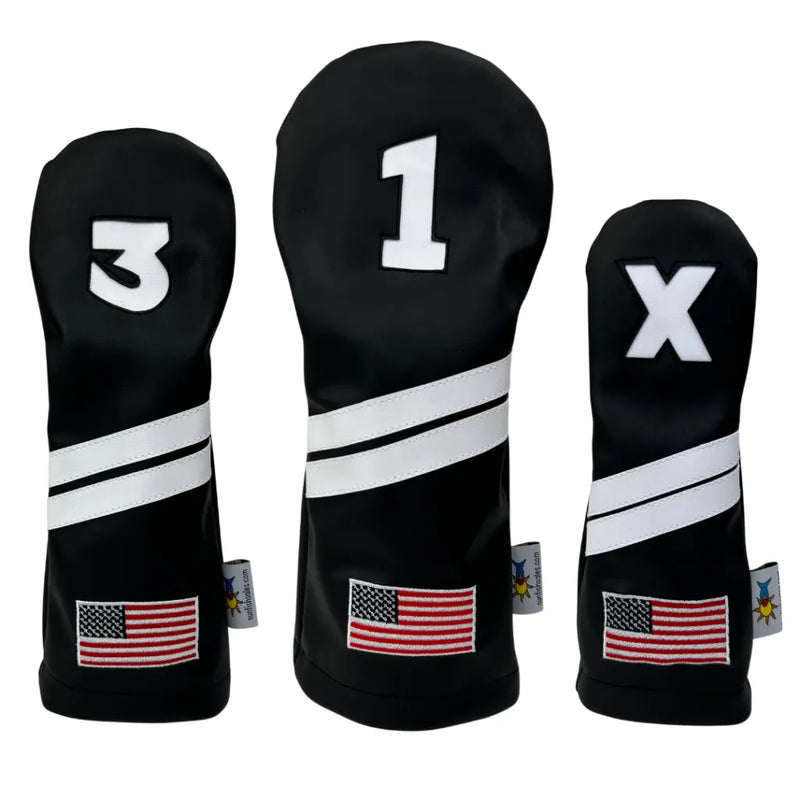 Sunfish: DuraLeather Headcovers Set - Black with US Flag
