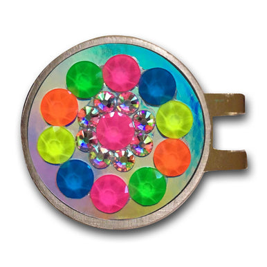 Blingo Ball Markers: Neon Confetti on Silver Mirror