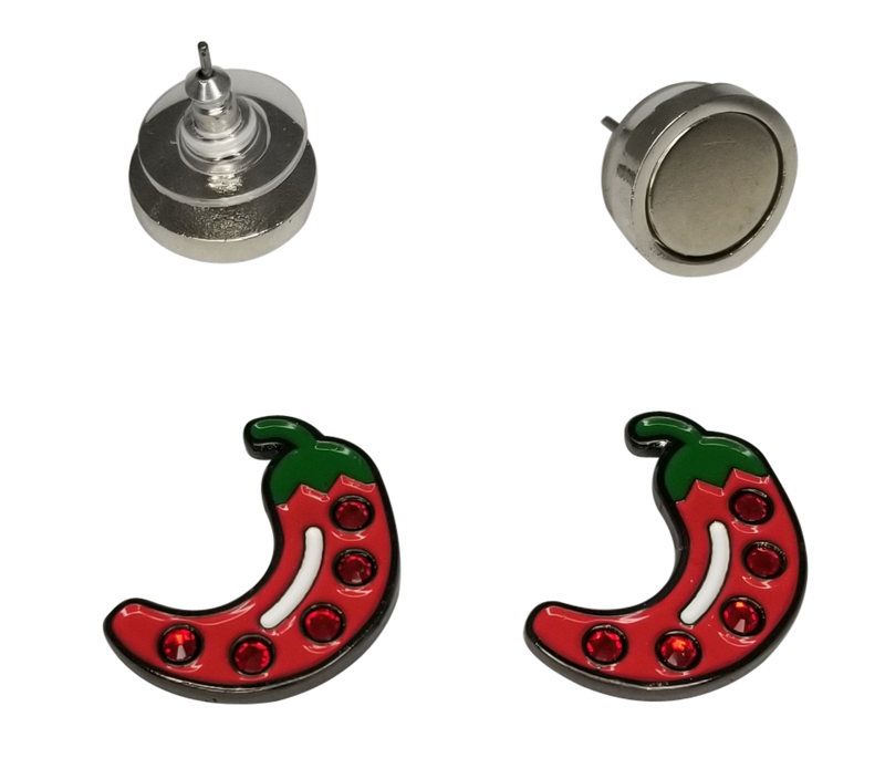 ReadyGolf: Chili Pepper with Crystals Ball Marker Earrings