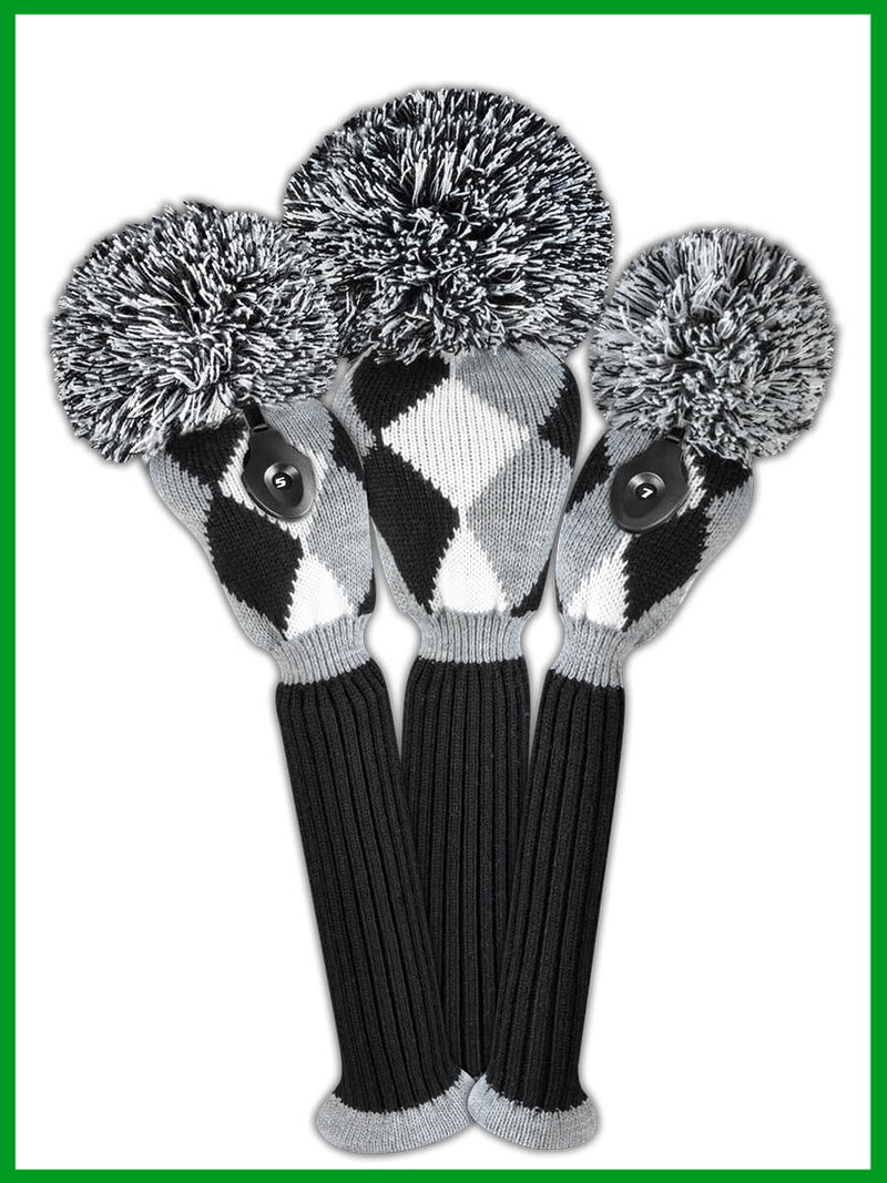 Just 4 Golf: Diamond Set Headcovers - Gray, Black & White