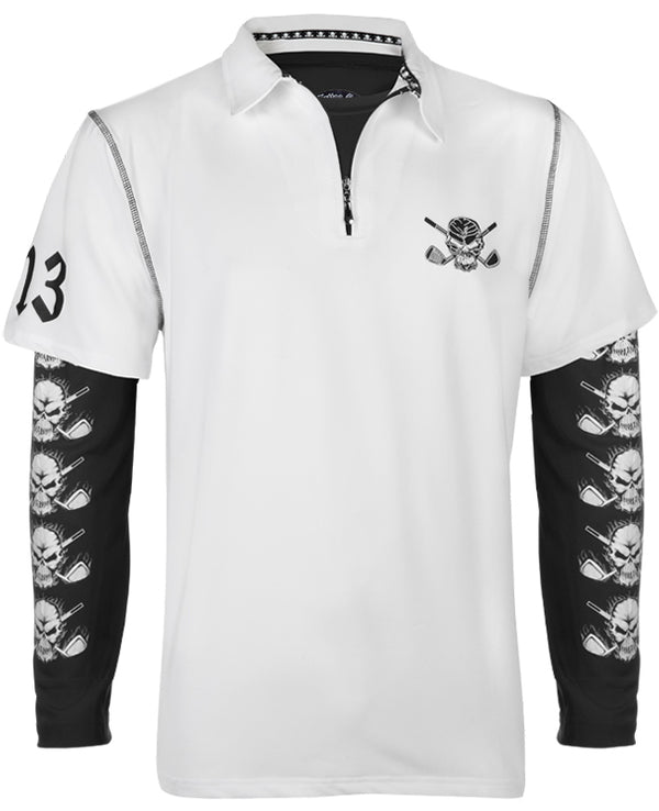 Tattoo Golf: Men's Hybrid Zipper Polo & Undershirt - White/Black