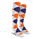 Golf Knickers: Men's Over-The-Calf Argyle Socks - White/Royal/Orange Socks