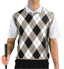 Golf Knickers: Men's Argyle Sweater Vest - Taupe/Black/White Clothing