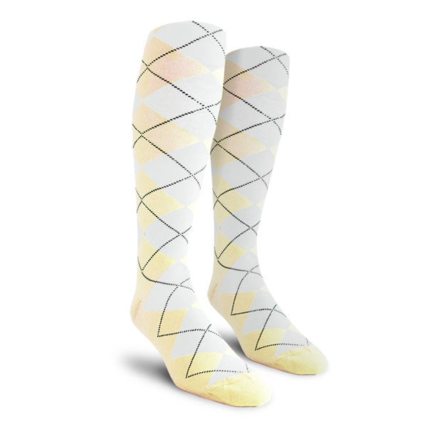 Golf Knickers: Ladies Over-The-Calf Argyle Socks - Natural/White