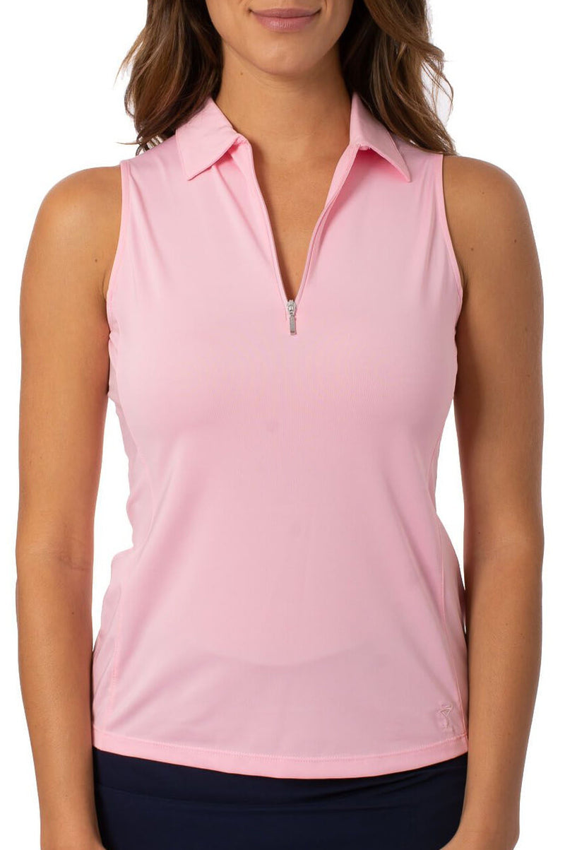 Golftini: Women's Sleeveless Zip Tech Polo - Light Pink