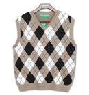 Golf Knickers: Men's Argyle Sweater Vest - Taupe/Black/White Clothing