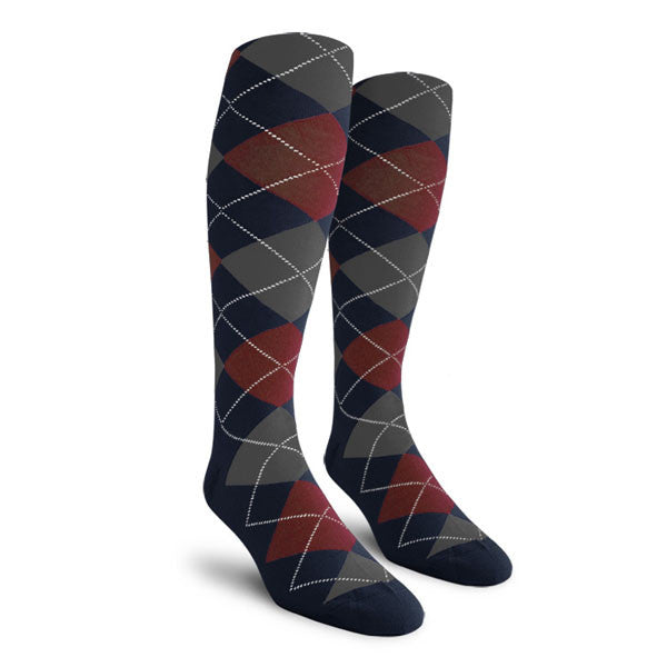 Golf Knickers: Ladies Over-The-Calf Argyle Socks - Navy/Maroon/Charcoal