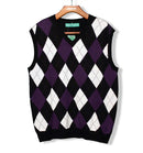 Golf Knickers: Men's Argyle Sweater Vest - Black/Purple/White Clothing