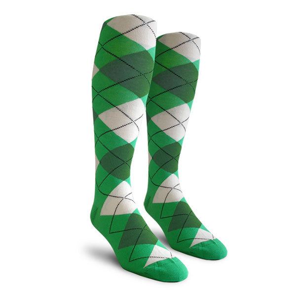 Golf Knickers: Ladies Over-The-Calf Argyle Socks - Lime/Dark Green/White