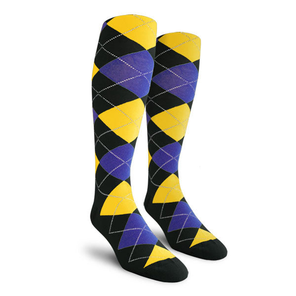 Golf Knickers: Ladies Over-The-Calf Argyle Socks - Black/Royal/Yellow
