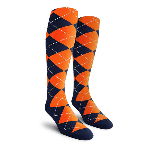 Golf Knickers: Ladies Over-The-Calf Argyle Socks - Navy/Orange