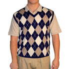 Golf Knickers: Men's Argyle Sweater Vest - Navy/Taupe/White Clothing